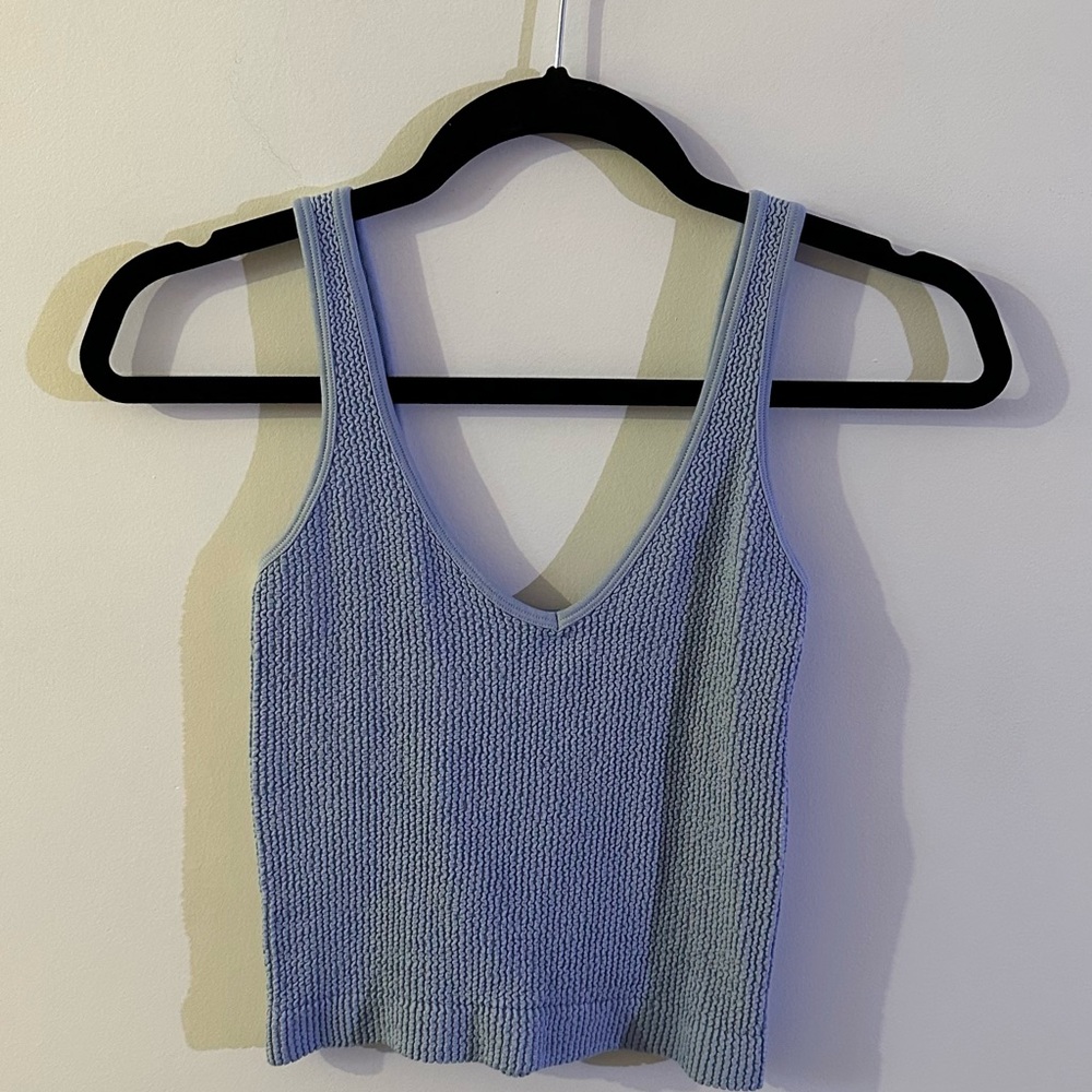 Cropped Blue Ribbed Tank